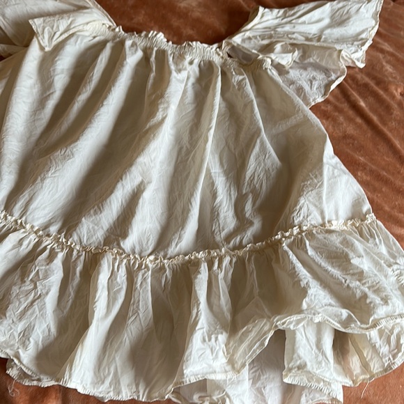 Free People Imogene Ivory Cotton Square Neck Flutter sleeve mini dress size XS - Picture 8 of 8
